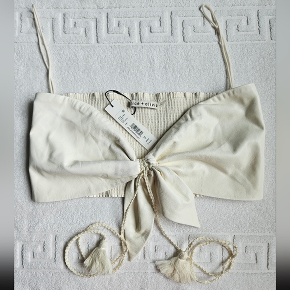 Alice + olivia cream beige faux leather tube top crop top shirt size 12 NEW - Picture 1 of 5